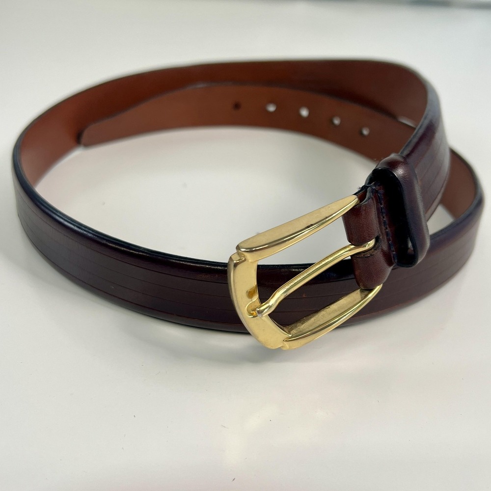 Torino Belt Mens 36 Brown Aniline Kipskin Leather Solid Brass Buckle USA